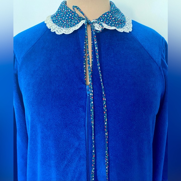 Vintage 60s Velour Cottagecore Bathrobe *Petite* EVELYN PEARSON Blue Caftan - Picture 4 of 7